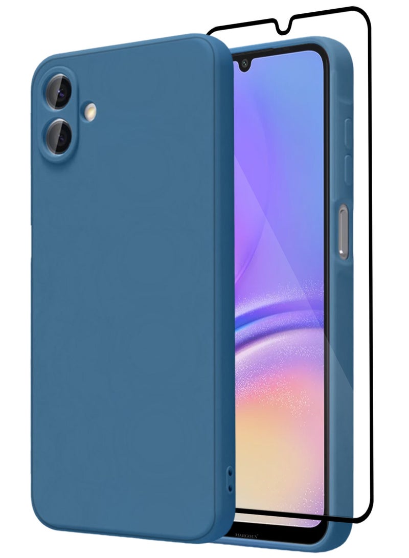 2Packs Liquid Silicone Case for Samsung Galaxy A05 Protective Phone Case with Soft Anti-Scratch Microfiber Lining Utra Slim Drop Protection Phone Cover with 3D Screen Protector - Blue - Image 1