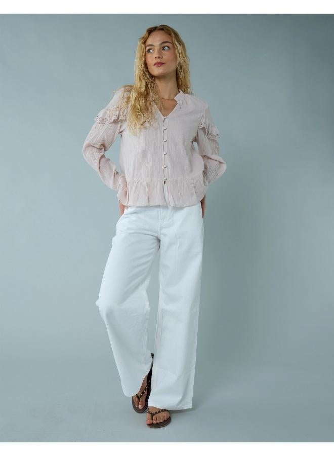 American Eagle AE Long-Sleeve Ruffle Peasant Blouse - Image 1