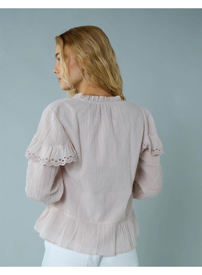 American Eagle AE Long-Sleeve Ruffle Peasant Blouse - Image 4