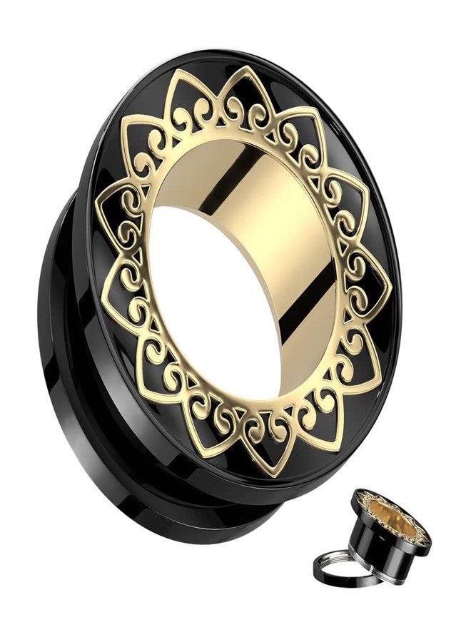 Pierced Owl Black PVD 316L Stainless Steel Gold Filigree Rim Screw Fit Tunnel Plugs, Sold as a Pair (19mm (3/4")) - Image 3