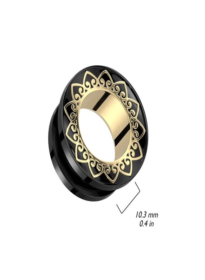 Pierced Owl Black PVD 316L Stainless Steel Gold Filigree Rim Screw Fit Tunnel Plugs, Sold as a Pair (19mm (3/4")) - Image 2