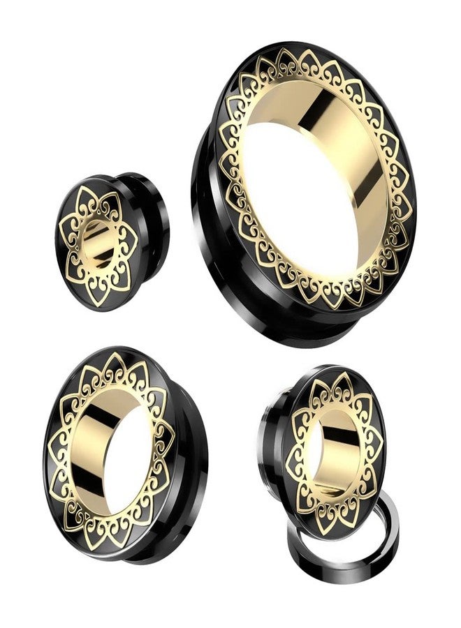 Pierced Owl Black PVD 316L Stainless Steel Gold Filigree Rim Screw Fit Tunnel Plugs, Sold as a Pair (19mm (3/4")) - Image 4