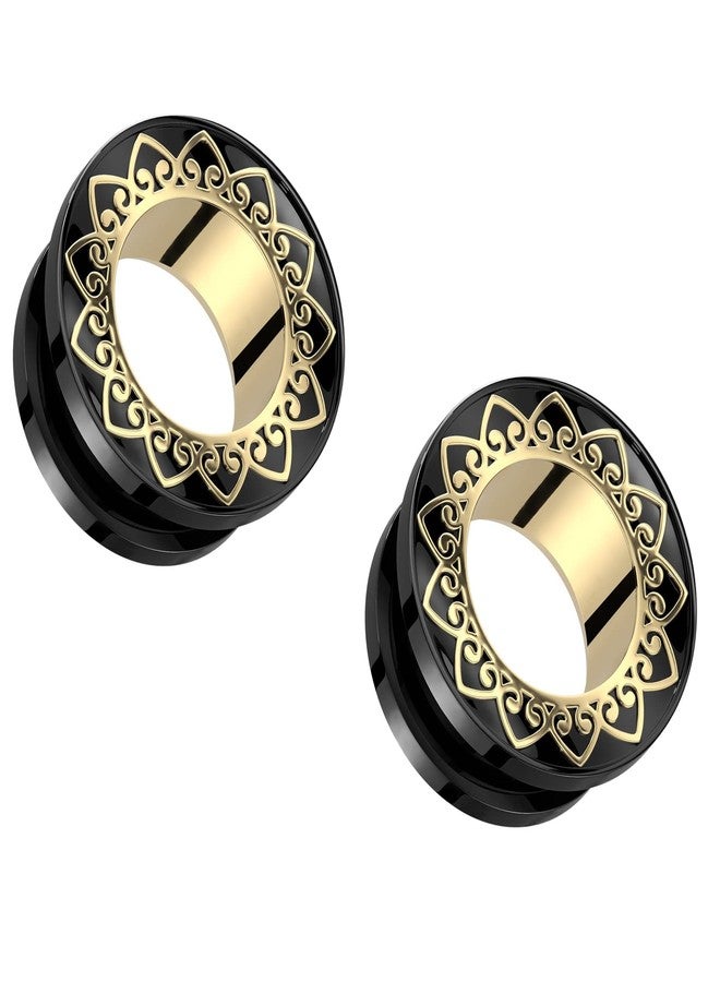 Pierced Owl Black PVD 316L Stainless Steel Gold Filigree Rim Screw Fit Tunnel Plugs, Sold as a Pair (19mm (3/4")) - Image 1