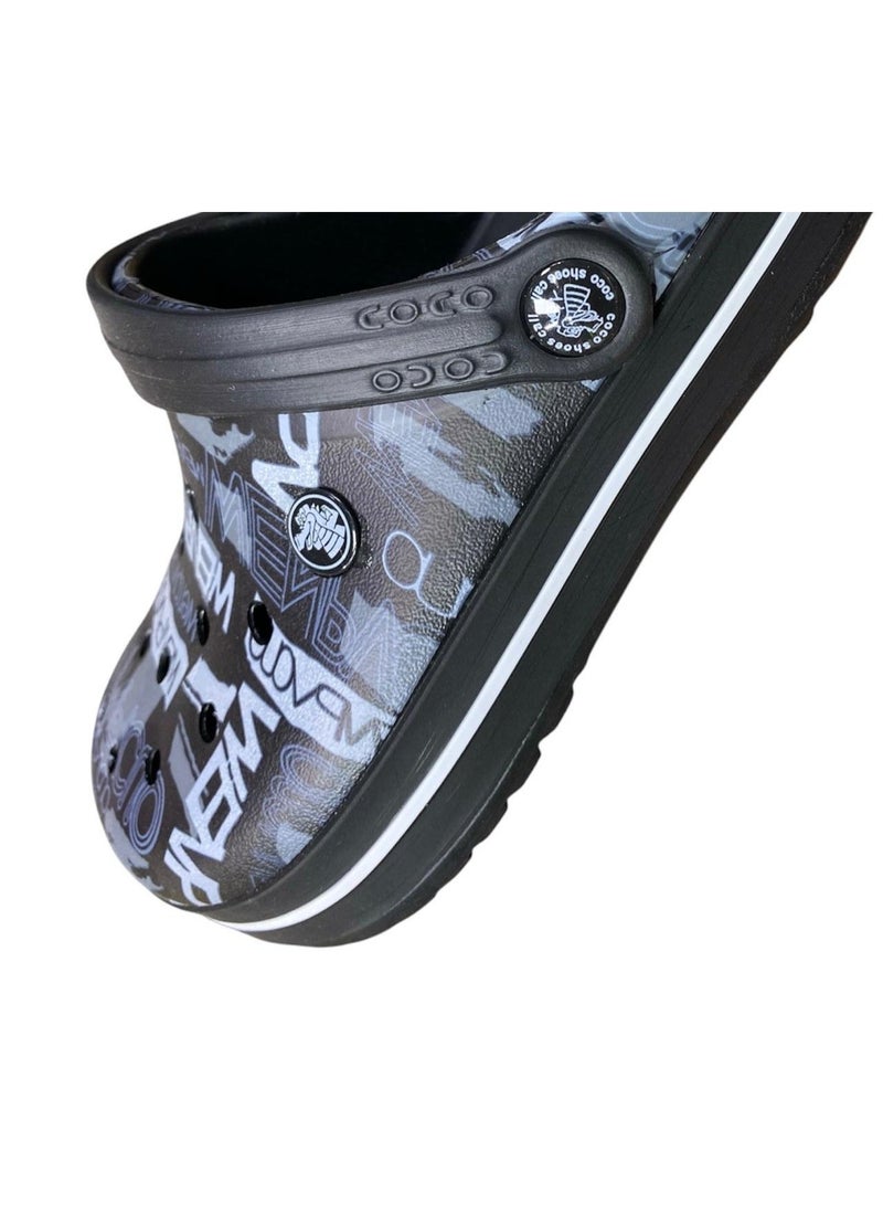 coco Men Clogs Comfortable Lightweight – Slip-On Casual Design – Black Graphic - Image 4
