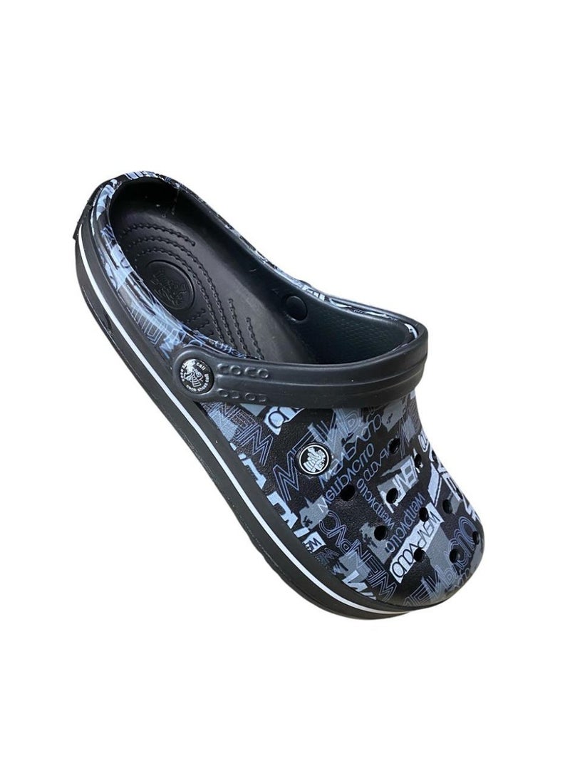coco Men Clogs Comfortable Lightweight – Slip-On Casual Design – Black Graphic - Image 1