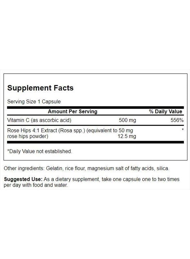 SWANSON Vitamin C with Rose Hips Immune System Support Skin Cardiovascular Health Antioxidant Supplement 500 mg 100 Capsules - Image 2