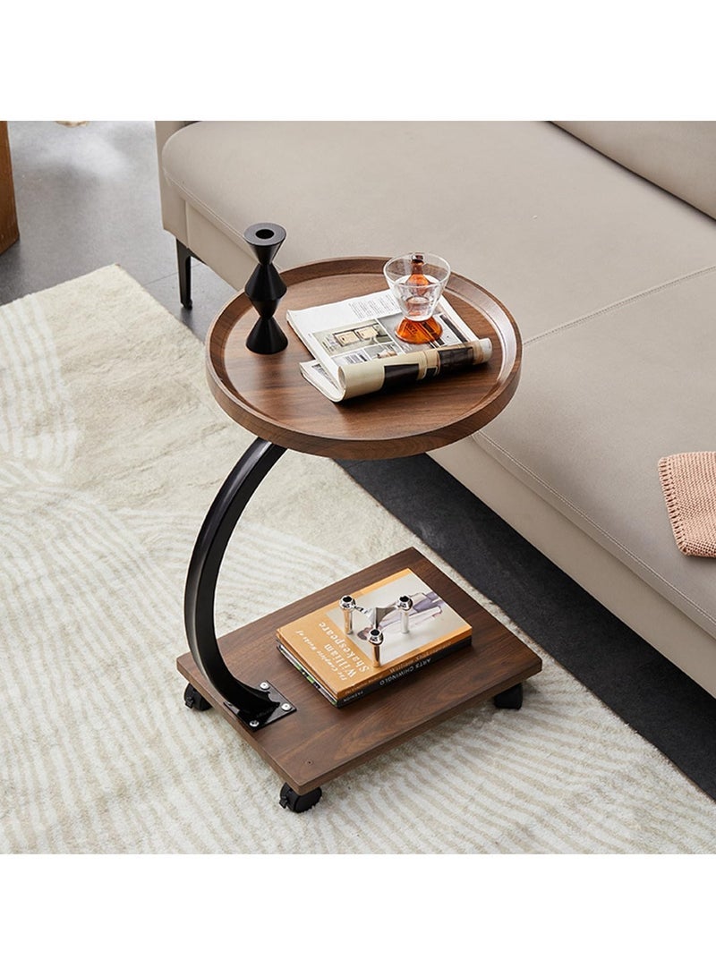 كابتن تيك 2-Tier Sofa Side Table, Narrow Side Table C Shaped Sofa End Table with Metal Frame, Coffee Snack Couch Table for Living Room, Bedroom, Bedside (Circle) - Image 1
