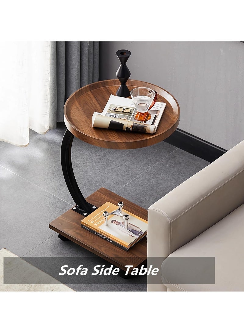 كابتن تيك 2-Tier Sofa Side Table, Narrow Side Table C Shaped Sofa End Table with Metal Frame, Coffee Snack Couch Table for Living Room, Bedroom, Bedside (Circle) - Image 2