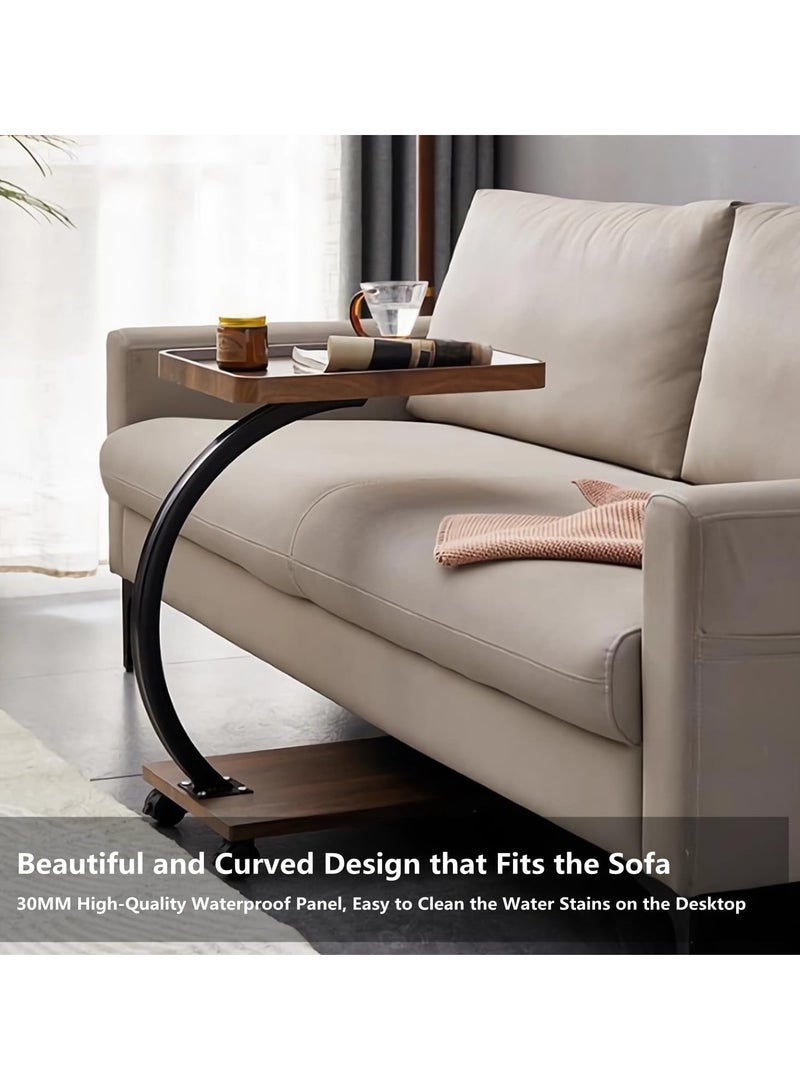 كابتن تيك 2-Tier Sofa Side Table, Narrow Side Table C Shaped Sofa End Table with Metal Frame, Coffee Snack Couch Table for Living Room, Bedroom, Bedside (Circle) - Image 4