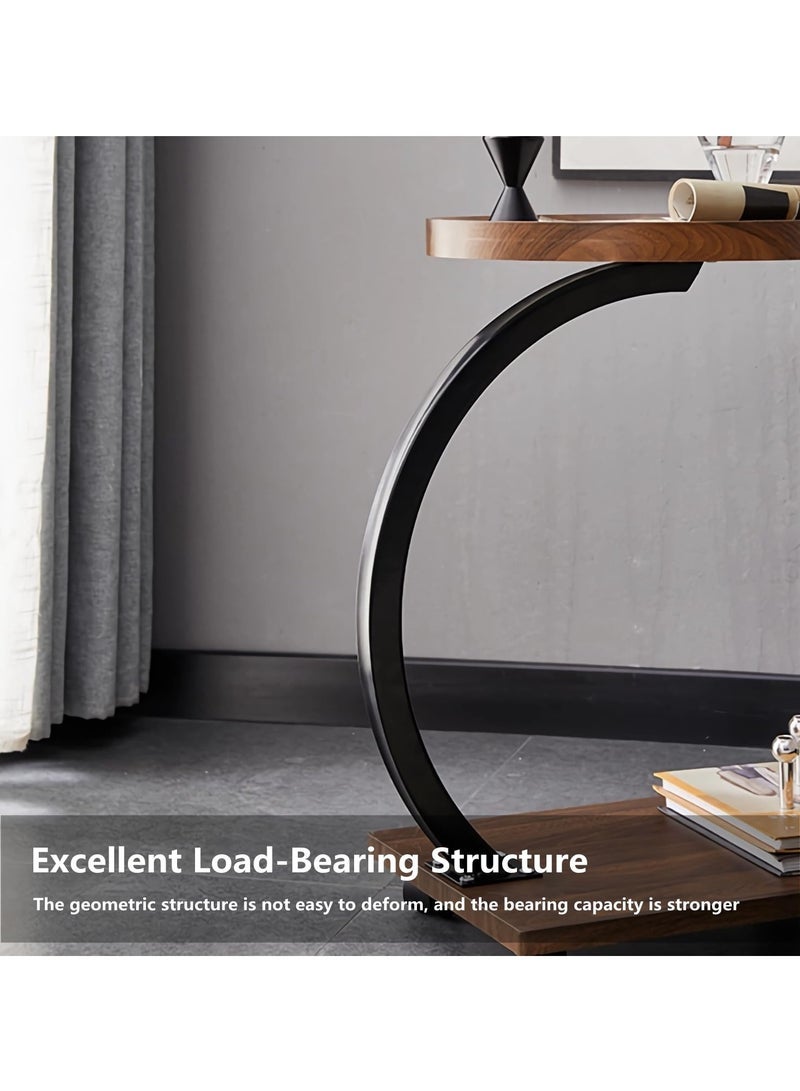 كابتن تيك 2-Tier Sofa Side Table, Narrow Side Table C Shaped Sofa End Table with Metal Frame, Coffee Snack Couch Table for Living Room, Bedroom, Bedside (Circle) - Image 5