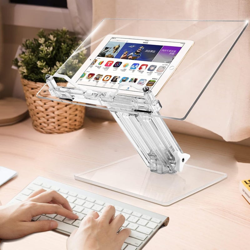 KASTWAVE Acrylic Laptop Stand For Desk, Book Stand, Clear Laptop Riser Adjustable Height, Foldable Portable Adjustable Laptop Stand Compatible With 10 To 21 Inches Laptops And Macbook (Transparent) - Image 2