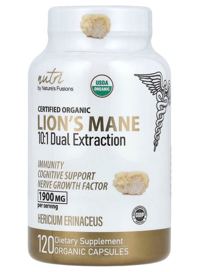 Nature'S Fusions نوتري أورجانيك مانة الأسد 10:1 استخراج مزدوج 1900 ملغ 120 كبسولة عضوية (633 ملغ لكل كبسولة)