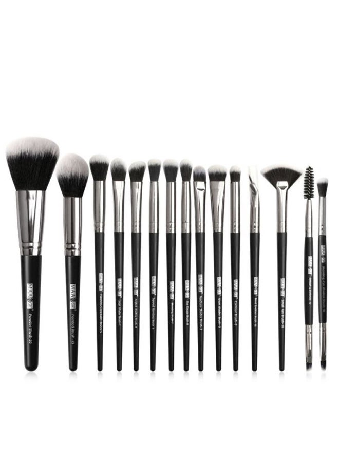 15-Piece Professional Makeup Brush Set With Case Black/Silver - Image 2