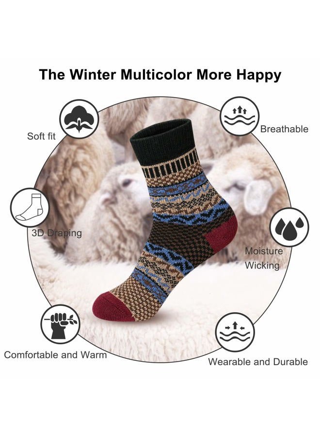 besky Women Winter Socks 5 Pairs Cotton Thick Knit Vintage Soft Cozy Casual Fuzzy Crew Socks Gifts - Image 3
