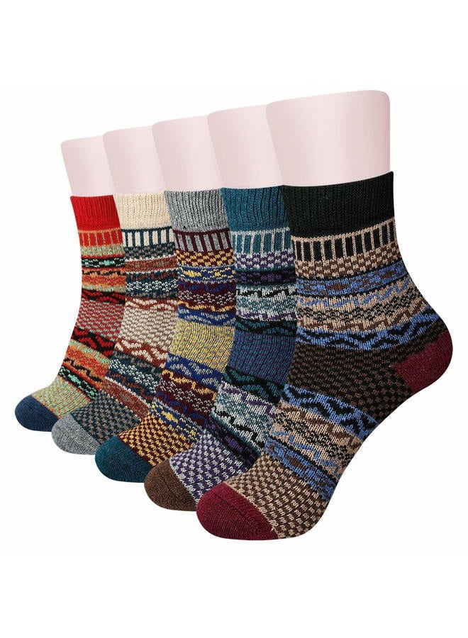 besky Women Winter Socks 5 Pairs Cotton Thick Knit Vintage Soft Cozy Casual Fuzzy Crew Socks Gifts - Image 1