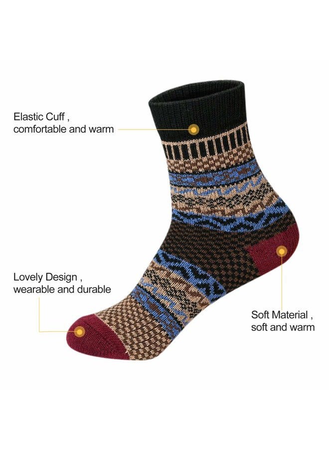 besky Women Winter Socks 5 Pairs Cotton Thick Knit Vintage Soft Cozy Casual Fuzzy Crew Socks Gifts - Image 2