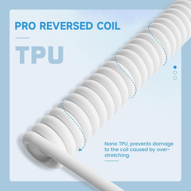 MAMBASNAKE كابل لوحة مفاتيح ملفوف MAMBASNAKE C01، كابل طيار USB-C مخصص احترافي، خط فائق السرعة من Type-C إلى USB-A بمعدل إرجاع 8 كيلو هرتز مع موصل طيران معدني للوحة مفاتيح ألعاب الكمبيوتر - أبيض - Image 3