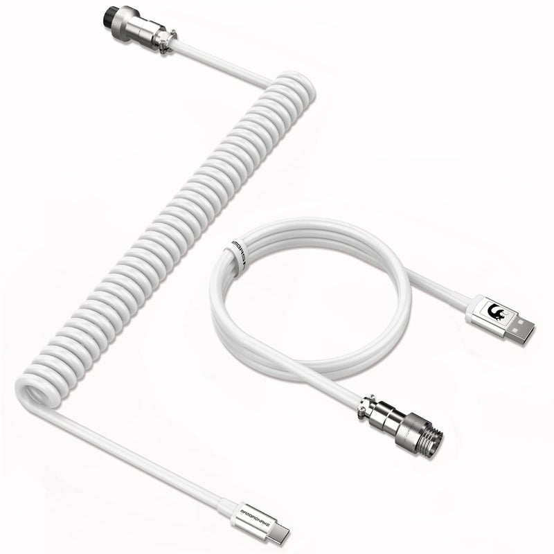 MAMBASNAKE كابل لوحة مفاتيح ملفوف MAMBASNAKE C01، كابل طيار USB-C مخصص احترافي، خط فائق السرعة من Type-C إلى USB-A بمعدل إرجاع 8 كيلو هرتز مع موصل طيران معدني للوحة مفاتيح ألعاب الكمبيوتر - أبيض - Image 1