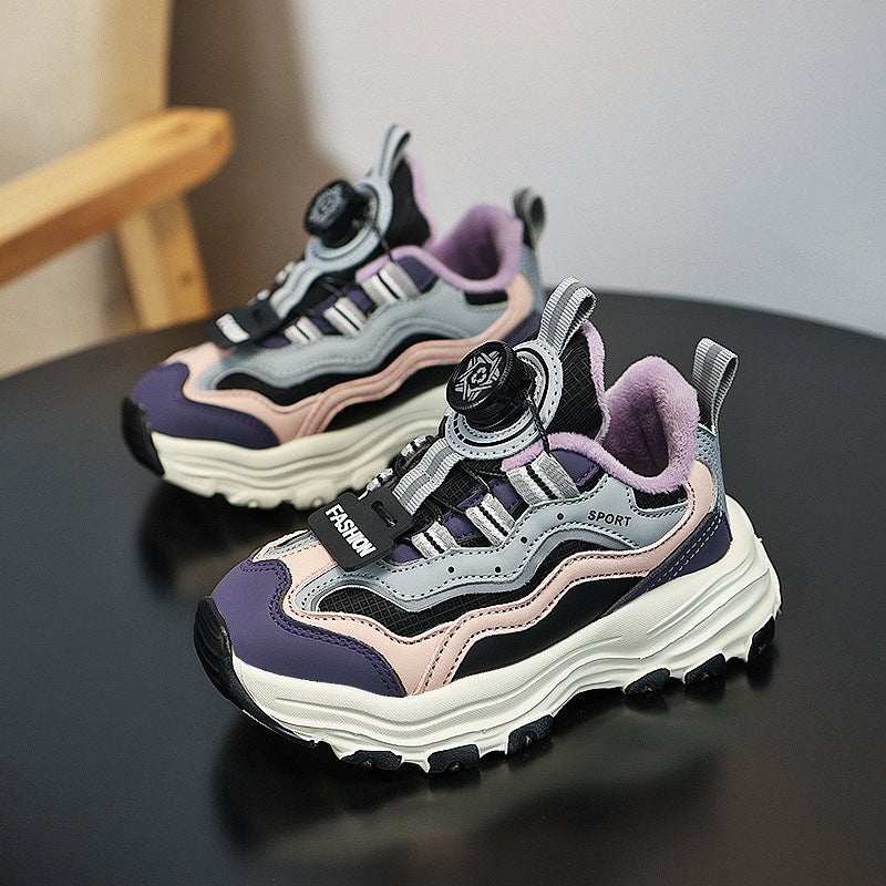 Children'S Sneaker 2024 Leather Two Cotton Swivel Button Boys Sneaker Children Casual Shoes Running Shoes - Image 4