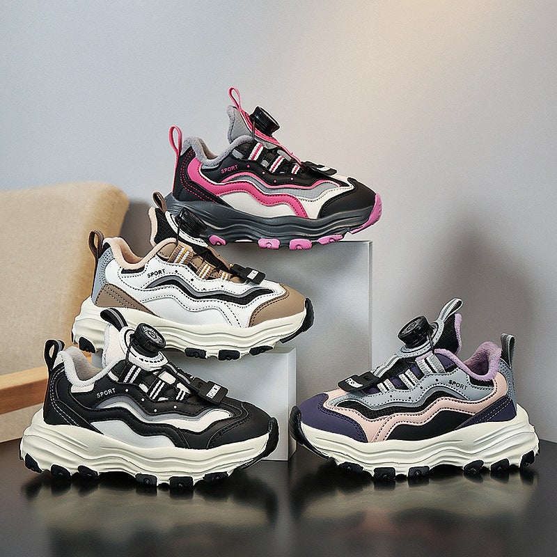 Children'S Sneaker 2024 Leather Two Cotton Swivel Button Boys Sneaker Children Casual Shoes Running Shoes - Image 3