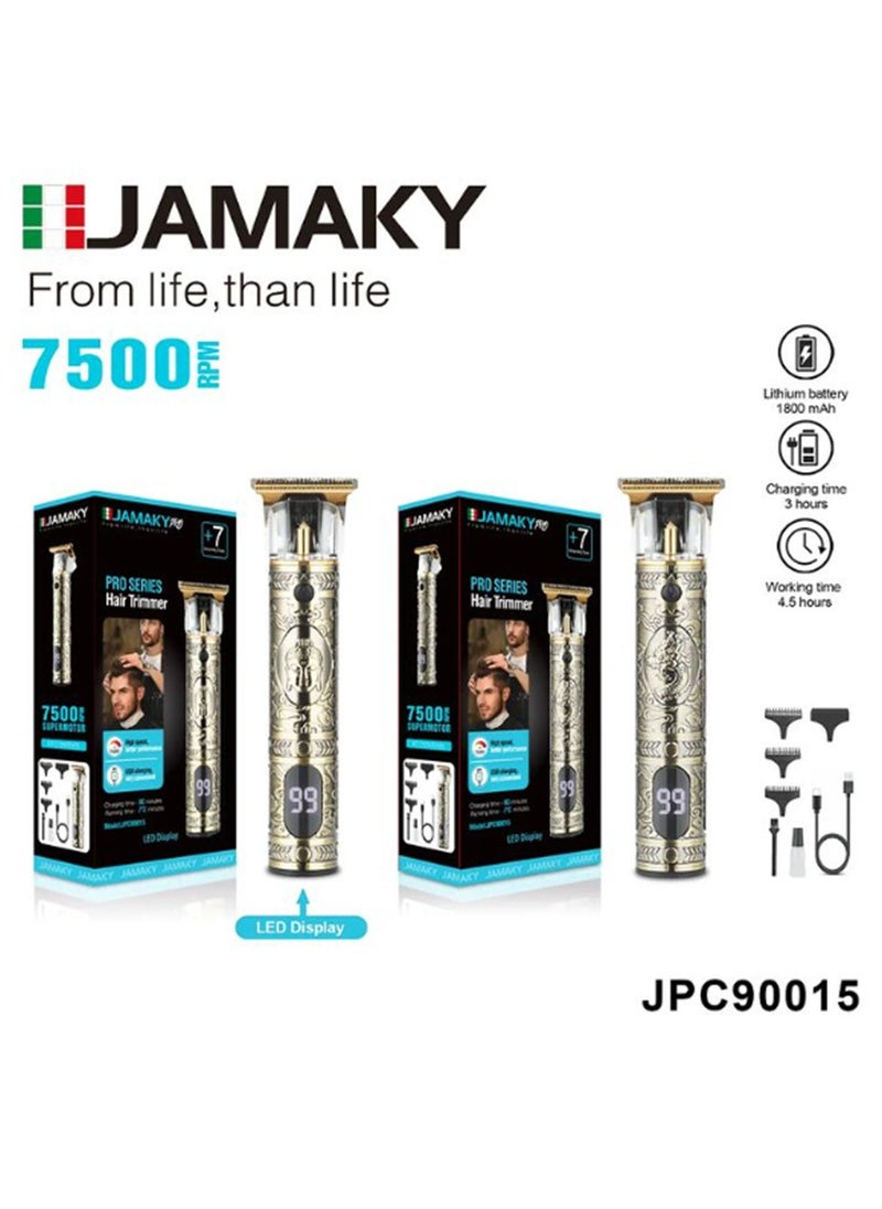 JAMAKY Italy Electric Pro Series Cordless Hair & Beard Trimmer for Men with Italian technology - Stainless Blades, 7 Combs, 5W, USB - 7500Rpm  - Image 2
