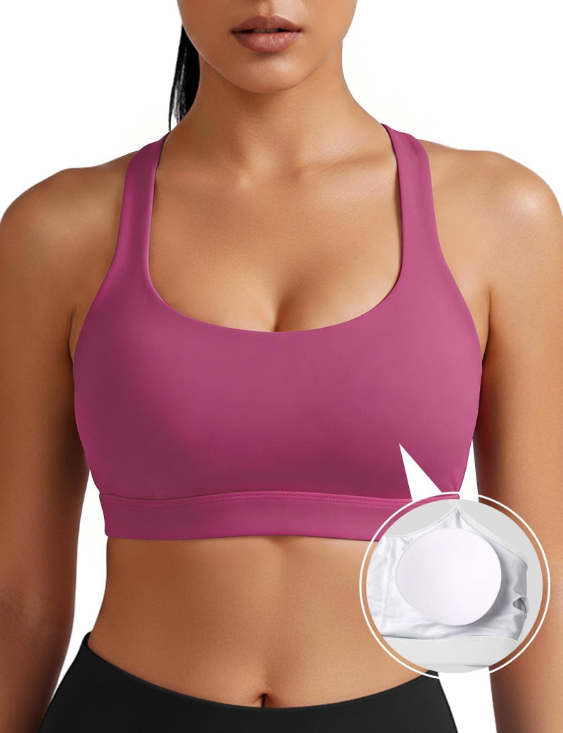 Women's Criss Cross Back Sports Bra with Removable Cups, Medium Support for Yoga Running Gym - Image 4