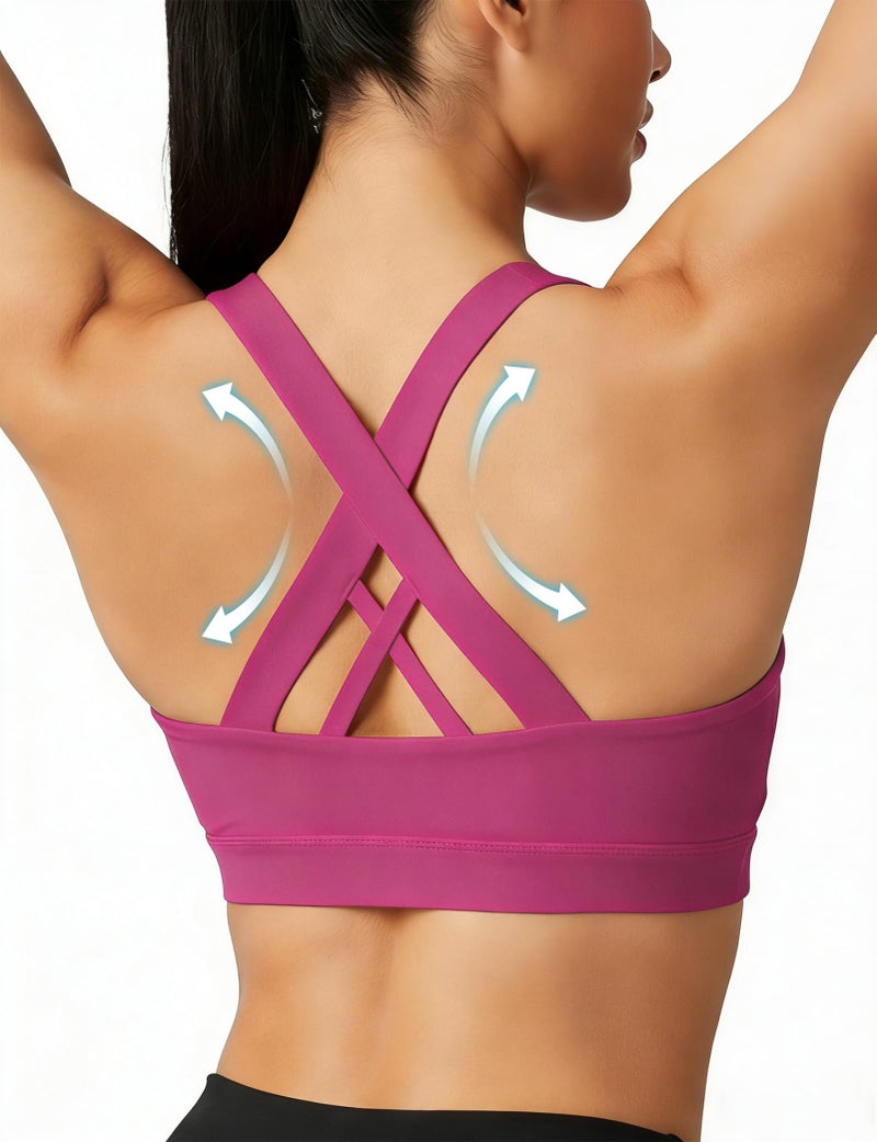 Women's Criss Cross Back Sports Bra with Removable Cups, Medium Support for Yoga Running Gym - Image 2