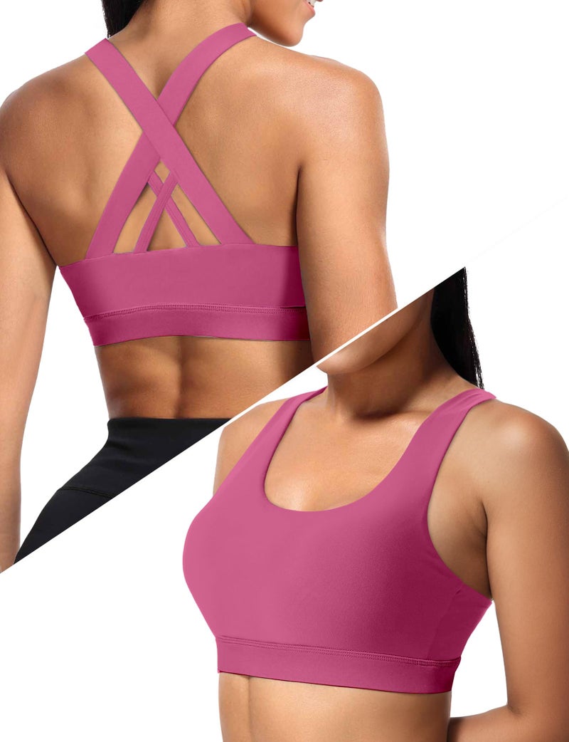 Women's Criss Cross Back Sports Bra with Removable Cups, Medium Support for Yoga Running Gym - Image 1