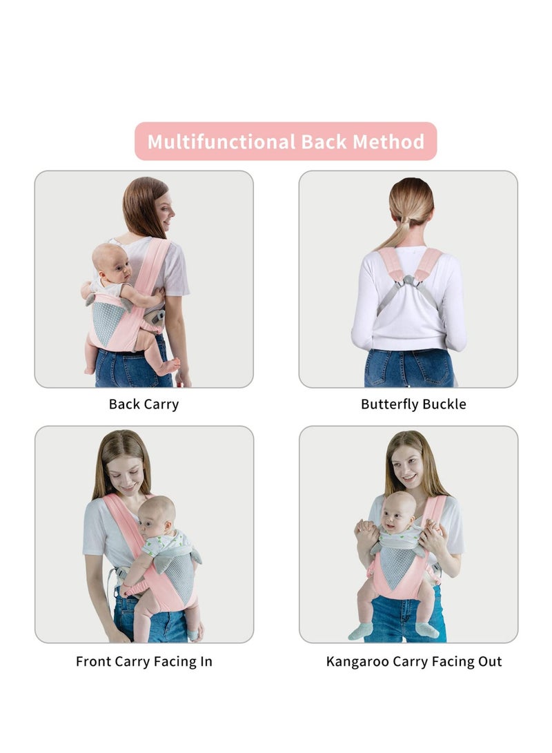 NIBEMINENT Baby Carrier, Multi-Functional 9 in 1 Backpack Shoulder Strap Grid Breathable Infant Sling for 3-36 Month to Toddler Girl and Boy 7-40 lbs (Pink) - Image 2