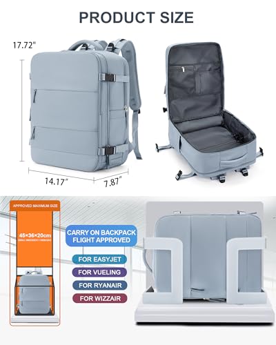 coowoz Large Travel Backpack Carry On for Women Man Waterproof Gym Backpack with Laptop Compartment Mochila de Viaje Teacher Personal Item Backpacks Rucksack Airplane Accessories Must Haves Gray Blue - Image 3