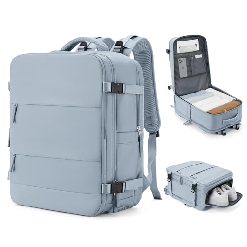 coowoz Large Travel Backpack Carry On for Women Man Waterproof Gym Backpack with Laptop Compartment Mochila de Viaje Teacher Personal Item Backpacks Rucksack Airplane Accessories Must Haves Gray Blue - Image 1