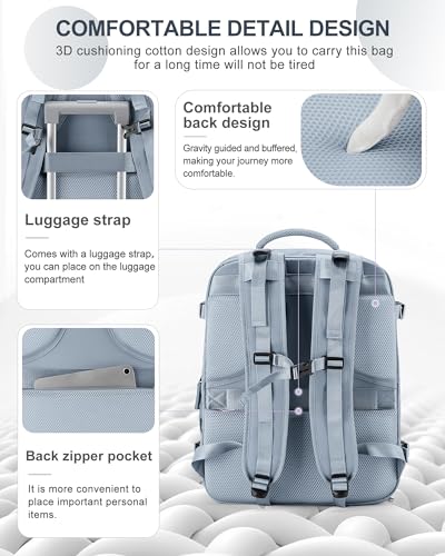 coowoz Large Travel Backpack Carry On for Women Man Waterproof Gym Backpack with Laptop Compartment Mochila de Viaje Teacher Personal Item Backpacks Rucksack Airplane Accessories Must Haves Gray Blue - Image 5