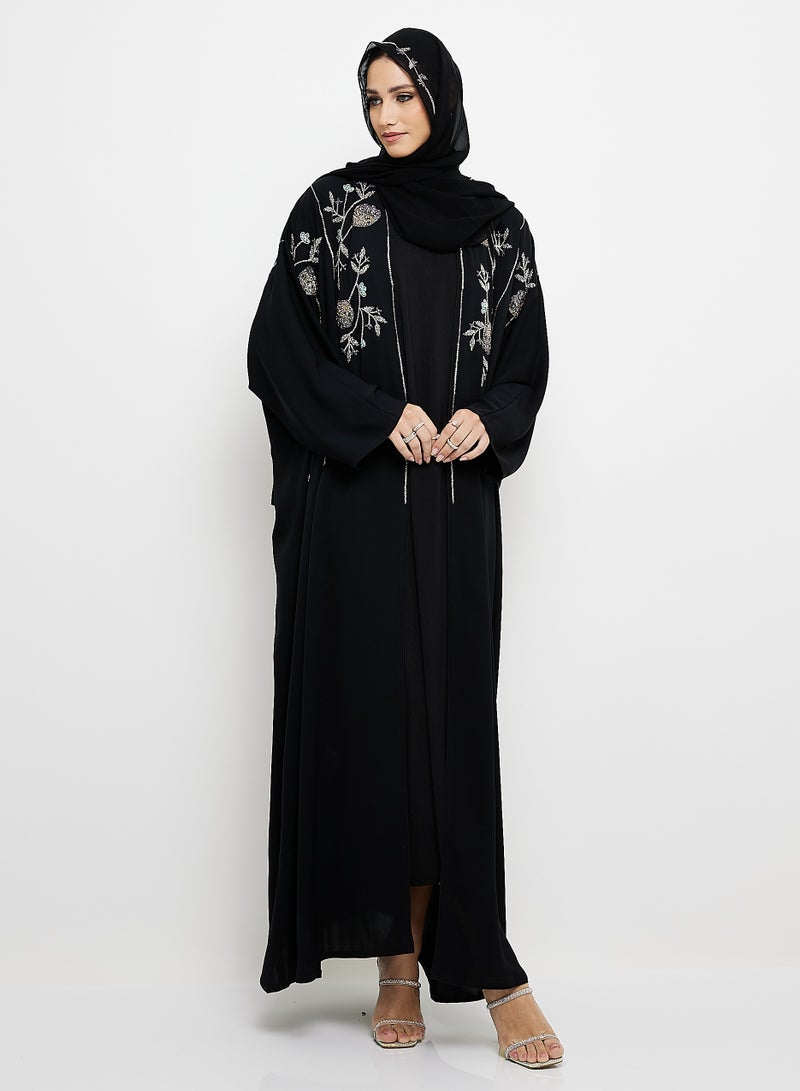 روزيت عباية عباية سوداء مع تصميم تطريز يدوي + شيلة  - Image 5
