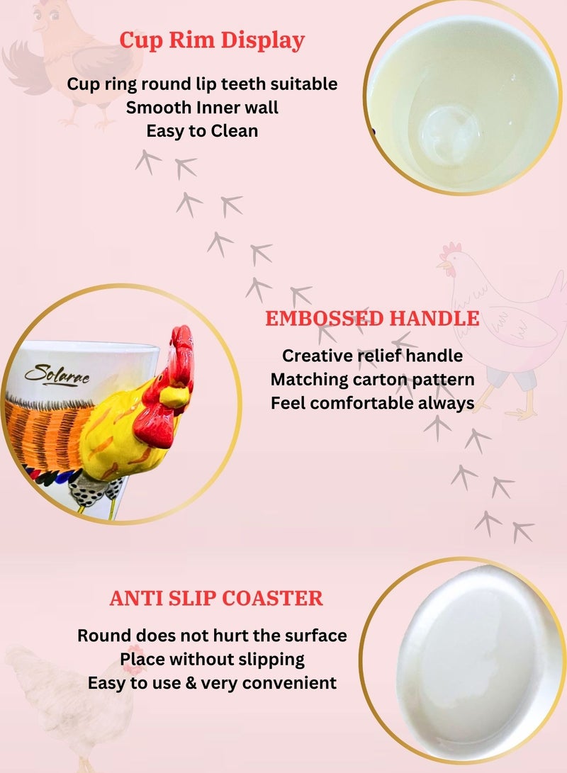 سولاري كوب ديك ثلاثي الأبعاد – كوب قهوة سيراميك ملون بمقبض منحوت - Image 3