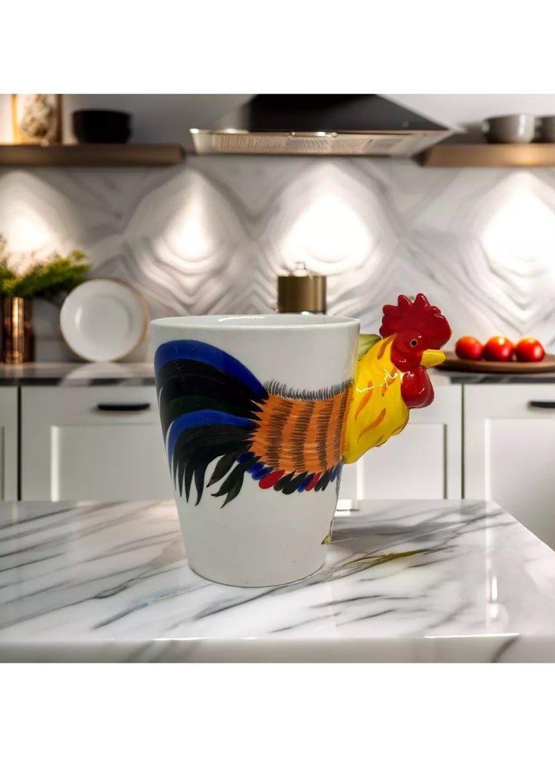 سولاري كوب ديك ثلاثي الأبعاد – كوب قهوة سيراميك ملون بمقبض منحوت - Image 5