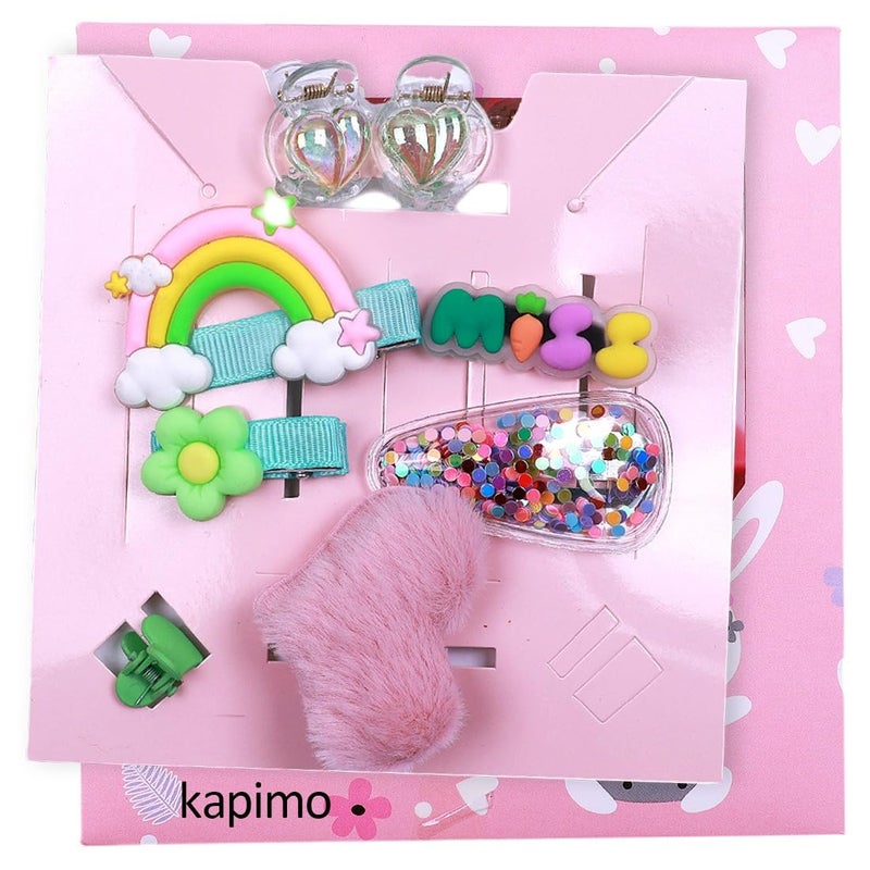 kapimo 8 pcs Hair Clips for Baby Girls Toddlers Assorted Stylish Fashion Kids Hair Accessories Gift Set Box (GREEN) - Image 1