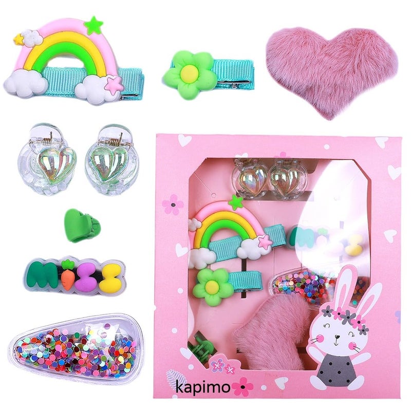 kapimo 8 pcs Hair Clips for Baby Girls Toddlers Assorted Stylish Fashion Kids Hair Accessories Gift Set Box (GREEN) - Image 3