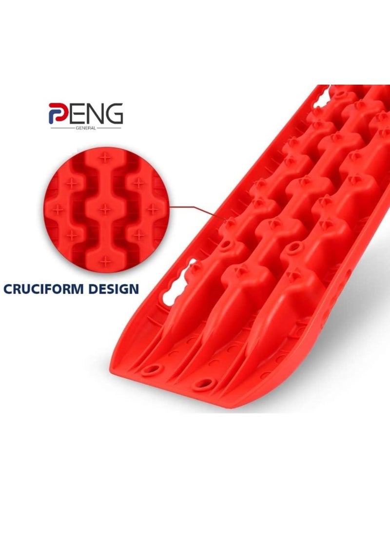 PENG GENERAL - Recovery Traction Tracks Mat for 4x4 Off Road Sand Snow Mud Track Tire Ladder Slim Set of 2 Red - Image 1