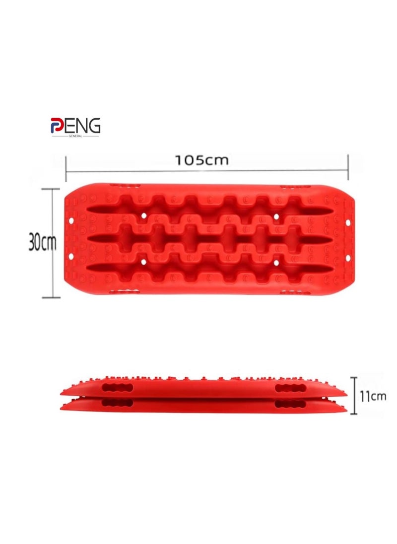 PENG GENERAL - Recovery Traction Tracks Mat for 4x4 Off Road Sand Snow Mud Track Tire Ladder Slim Set of 2 Red - Image 1