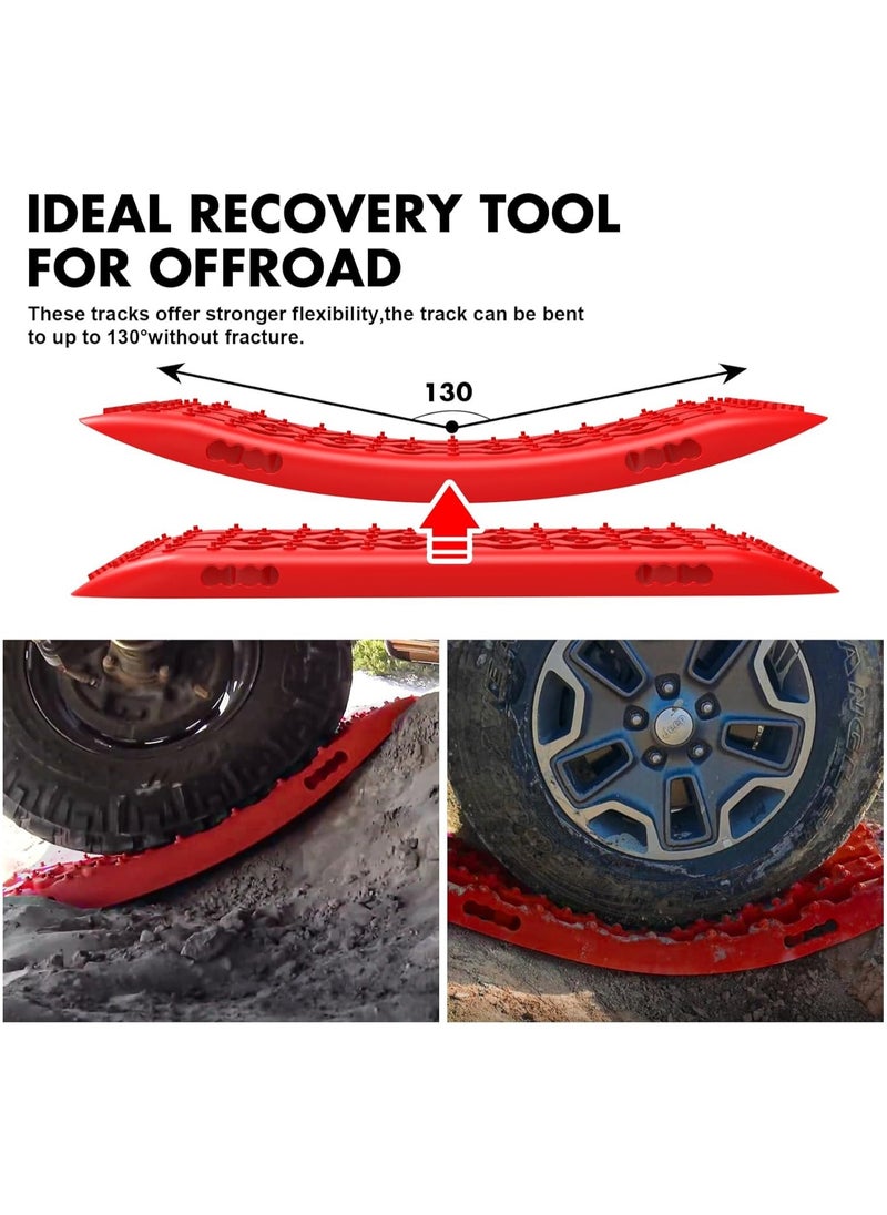 PENG GENERAL - Recovery Traction Tracks Mat for 4x4 Off Road Sand Snow Mud Track Tire Ladder Slim Set of 2 Red - Image 1
