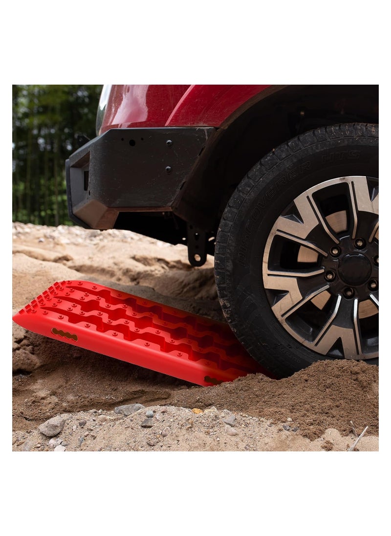PENG GENERAL - Recovery Traction Tracks Mat for 4x4 Off Road Sand Snow Mud Track Tire Ladder Slim Set of 2 Red - Image 1