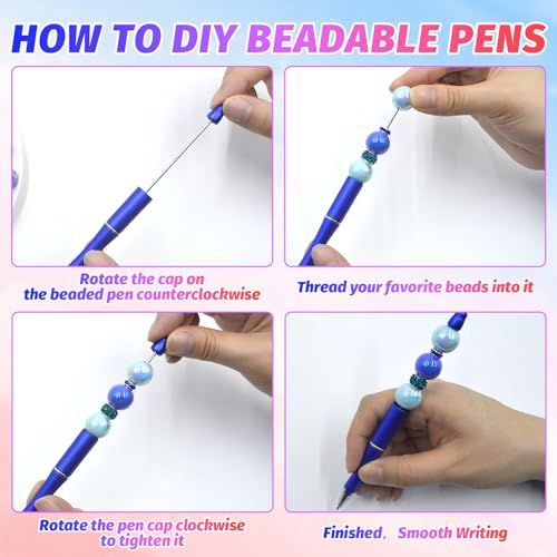 DASTTUIS 150 Pieces DIY Beadable Pen Kit – 50 Plastic Ballpoint Pens with Refills & Bags – School Supplies, Office Accessories & Decorative Items for Students & Teachers (Blue) - Image 4