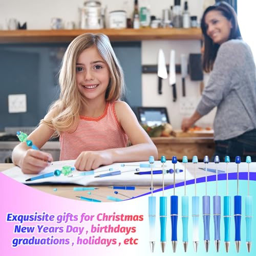 DASTTUIS 150 Pieces DIY Beadable Pen Kit – 50 Plastic Ballpoint Pens with Refills & Bags – School Supplies, Office Accessories & Decorative Items for Students & Teachers (Blue) - Image 5