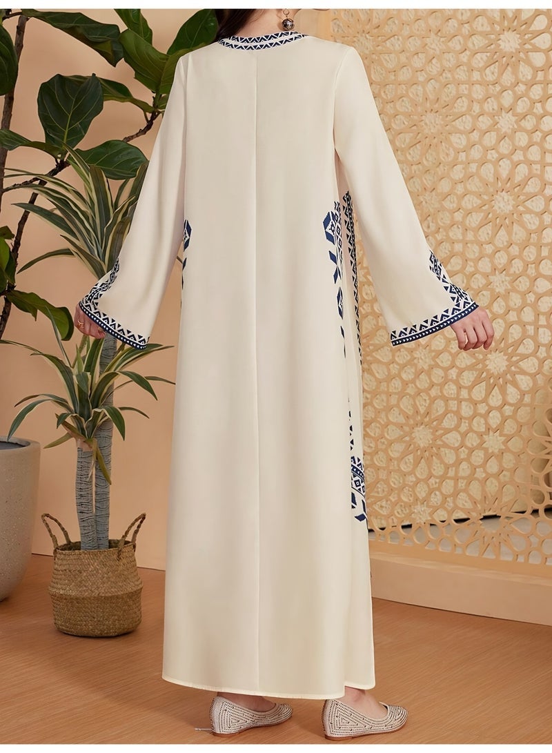 general Muslim women's printed V-neck robe, Arab ethnic style printed dress - Image 3