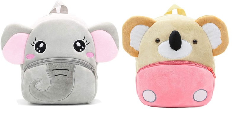 blue tree Kids School Bag Soft Plush Backpack Cartoon Bags Mini Travel Bag for for Girls Boys Toddler Baby Elephant & Koala - Image 1