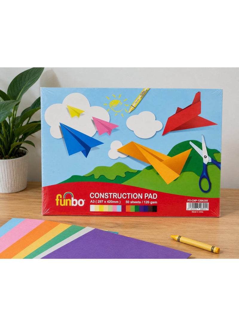 فانبو A3 Construction Paper Pad – 50 Sheets, 120 GSM | Projects, Drawing, Arts & Crafts - Image 1