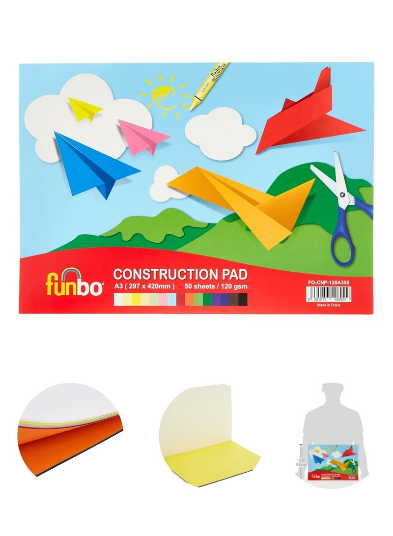 فانبو A3 Construction Paper Pad – 50 Sheets, 120 GSM | Projects, Drawing, Arts & Crafts - Image 4