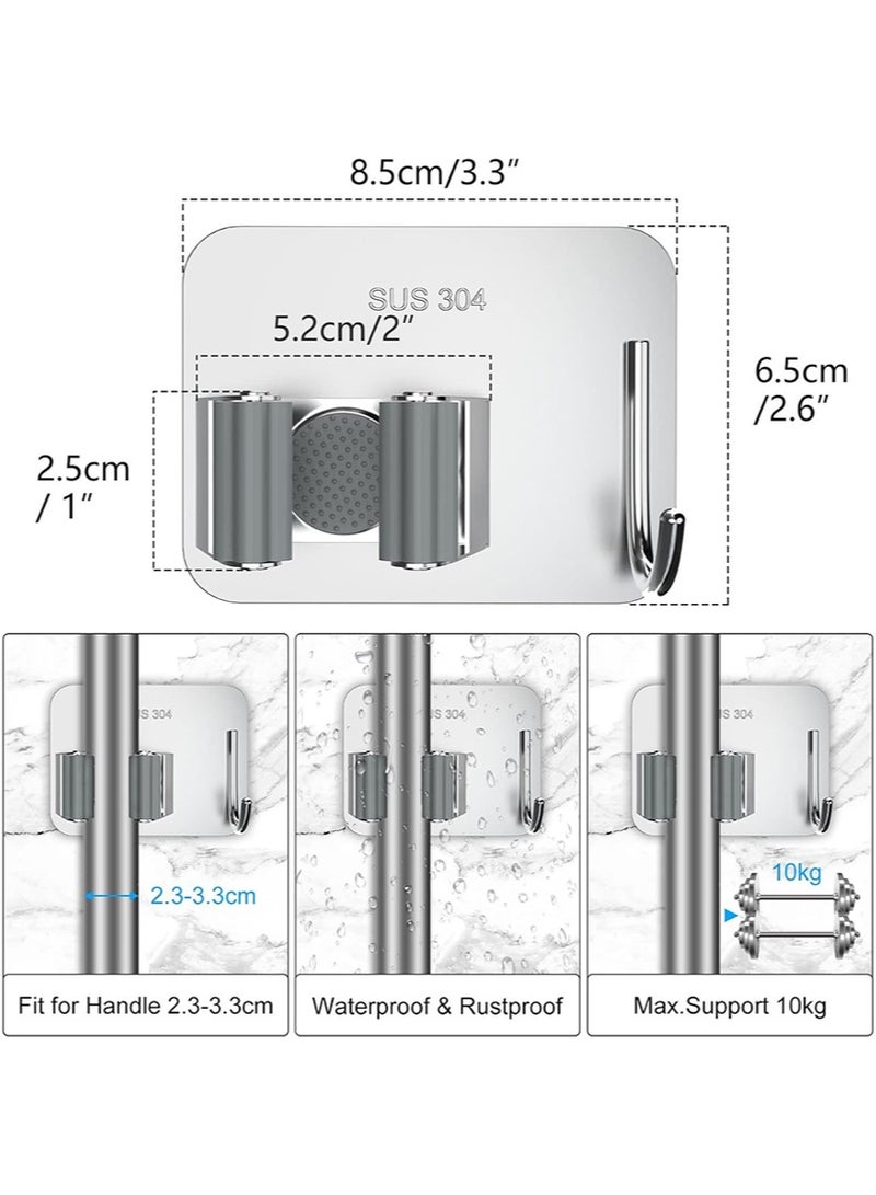 HaLunhi 4 PCS Adhesive Broom Holder Wall Mounted–Stainless Steel Mop Holder for Bathroom and Kitchen,No Drill Wall Organizer for Broom Stick,Cleaning Tools Hanger - Image 3