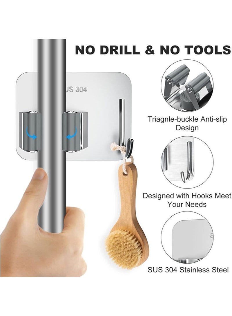 HaLunhi 4 PCS Adhesive Broom Holder Wall Mounted–Stainless Steel Mop Holder for Bathroom and Kitchen,No Drill Wall Organizer for Broom Stick,Cleaning Tools Hanger - Image 5