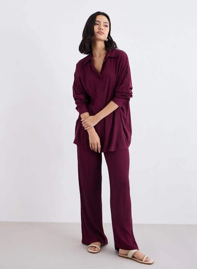 ستايلي Styli Crinkled Oversized Shirt and Wide Leg Pants Co-Ords